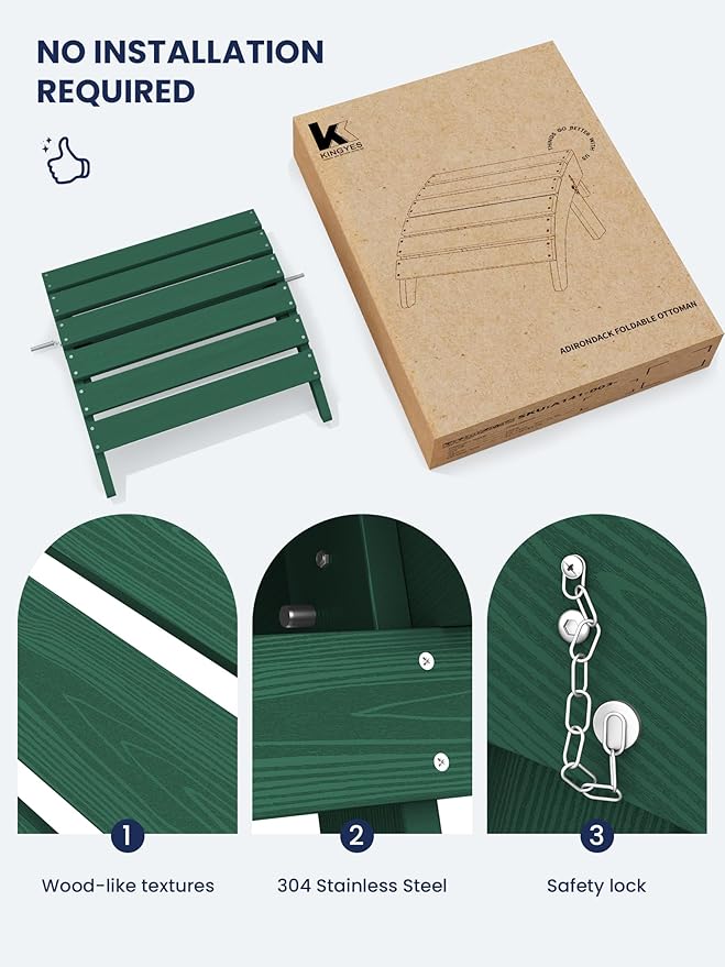 KINGYES Folding Adirondack Ottoman for Adirondack Chair, Green