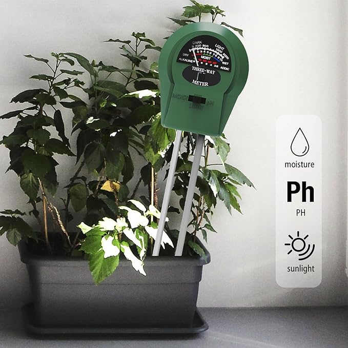 3-in-1 Soil pH Meter - Moisture, Light, and pH Tester for Garden, Lawn, Farm, Indoor & Outdoor Plant Care, Green