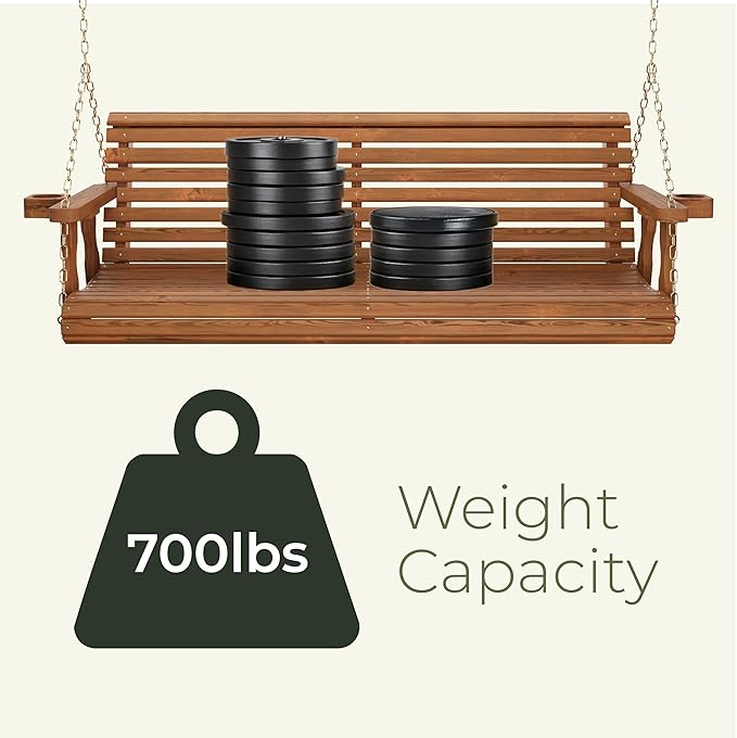 Amish Casual 3 Foot Roll Back Porch Swing with Cup Holders in Unfinished - Amish Made in The USA from Treated Pine Heavy Duty 700 Lb. Weight Capacity