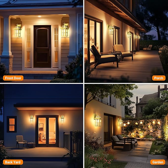WIHTU Outdoor Wall Lantern, Porch Lights with Glass Shade, Waterproof Sconce Light, Aluminum Exterior Lighting Fixture, Anti-Rust Front Door Outdoor Lights for House, Gold