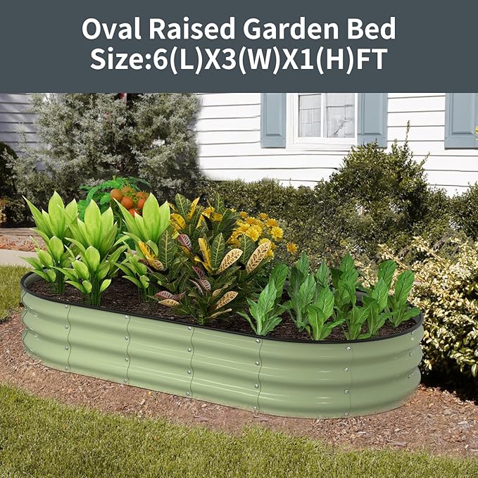 Kesfitt Raised Garden Bed Kit,Outdoor Galvanized Planter Raised Boxes with Safety Edging and Gloves,Large Metal Raised Garden Beds for Gardening Vegetables,Fruits,Flower(6x3x1FT)