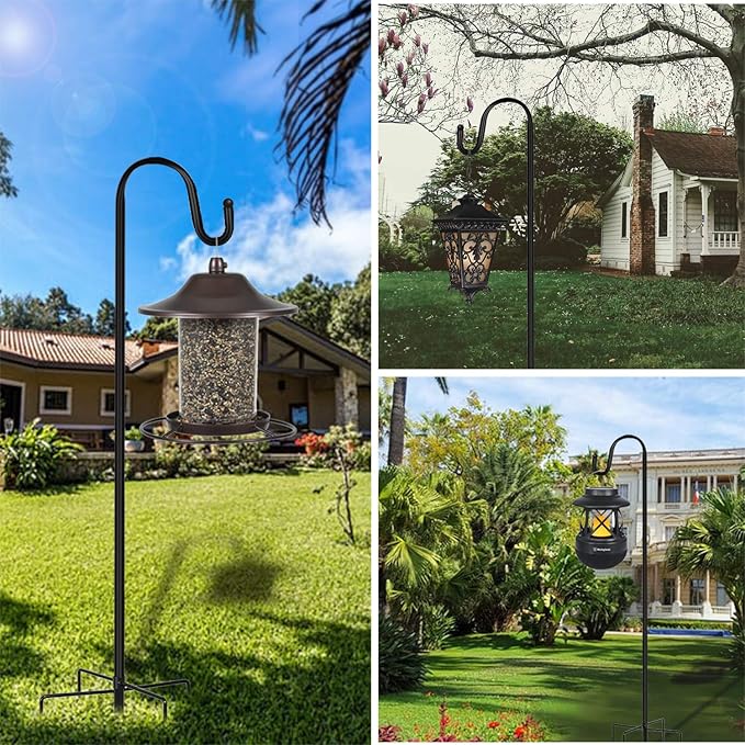 JOYSEUS Shepherd Hooks 2 Pack - 48 Inches High 1/2 Inch Thick Adjustable Rust Resistant Shepards Hooks for Outdoor Solar Lights, Lanterns, Flower Basket, Bird Feeder.