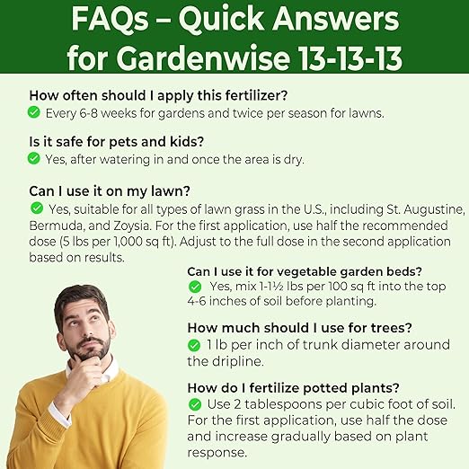 13-13-13 Slow Release Granular Fertilizer β All Purpose Plant Food 13 13 13 for Outdoor Grass, Vegetables, Roses, Flowers, Shrubs, Trees. Lawns, Gardens, Potted Plants (10 quarts)