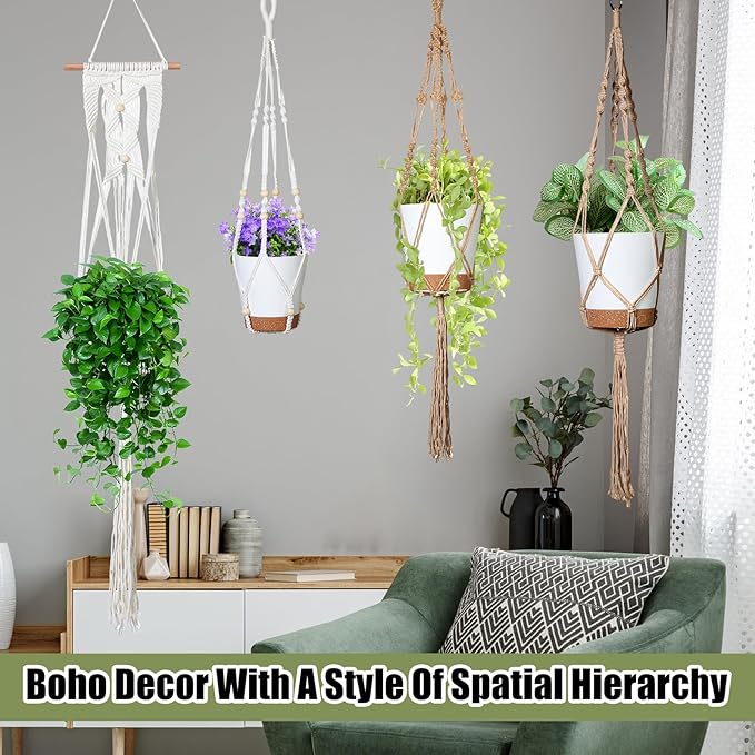 Hoteam 12 Pcs Macrame Plant Hangers Macrame Hanging Planters for Indoor Plants Handmade Boho Hanging Baskets Flower Pots Holder for Outdoor Home Wall Decor