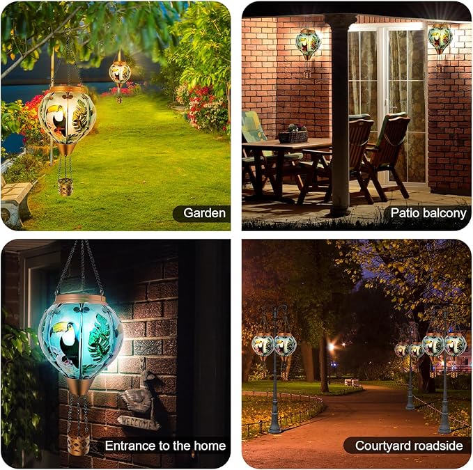 Hot Air Balloon Solar Lantern Waterproof Hanging Light with Flickering Flame for Decorative Garden Patio and Yard Decor