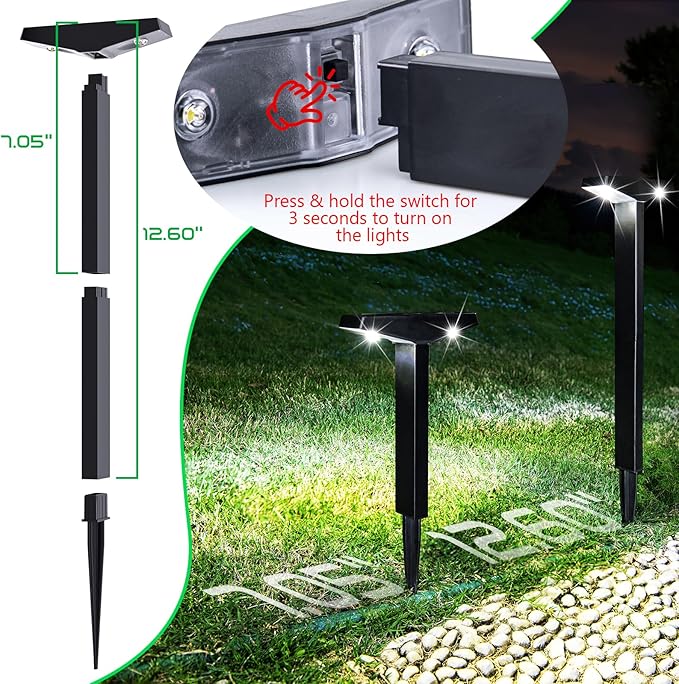 JSOT Solar Lights Outdoor 4 Pack, Solar-Powered Landscape Lighting for Outside, Perfect IP65 Waterproof Solar Pathway Lights for Backyard, Lawn, Driveway, Walkway, Garden Decorative. (Cool White)