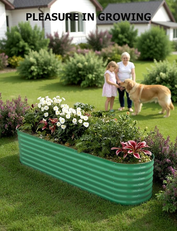 2 Pcs Raised Garden Beds Outdoor 8x2x1.5ft - Galvanized Steel Planter Box for Vegetables, Flowers, Rust-Resistant Garden Box, Easy Assembly Raised Beds, Durable Planters for Outdoor Plants, Green