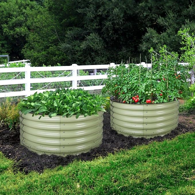 Olle 17" Tall 42" Round Raised Garden Bed Metal Raised Beds for Gardening, Large Planter Box Round Raised Garden Beds Outdoor for Vegetables, Sage Green