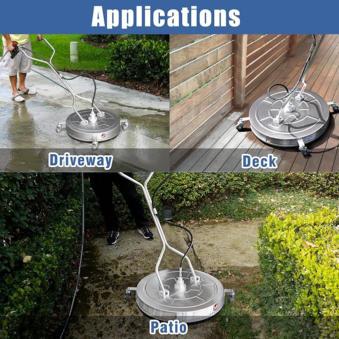 JANZ 30'' Pressure Washer Surface Cleaner with 4 Wheels,Dual Handle,Stainless Steel Housing, 2 Hose Adapters and 4 Replacement Nozzle Cores,Ideal for Driveways, Sidewalks,Patios,Decks Cleaning
