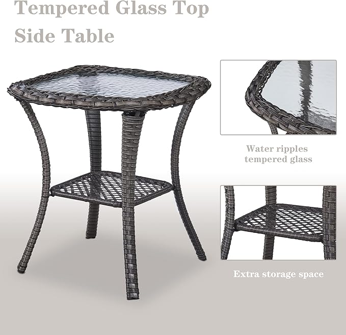 3 PCS Patio Furniture Set - Mixed Grey Wicker Swivel Rocking Chairs with Side Table, Furniture Set for Outdoor