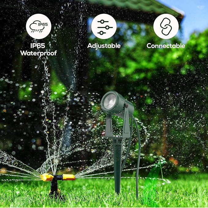ZYAN 4 Pack Outdoor Landscape Lighting with 4 Colorful Lens and Power Supply, Green Shell