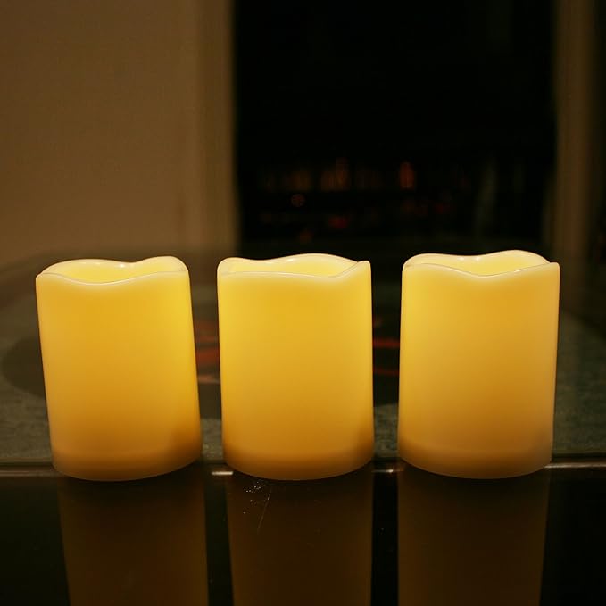 iZAN 3-Pack Outdoor Flameless LED Battery Operated Candles with Remote Waterproof Flickering Electric Pillar Candles for Halloween Chirstmas Home Wedding Party Festival Décor Long Battery Life 3”x4”