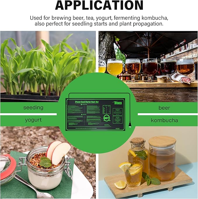 iPower Durable Waterproof Seedling Heat Mat Warm Hydroponic Pad for Efficient Seed Starting, Greenhouse Use, and Germination, 10" x 20", Black