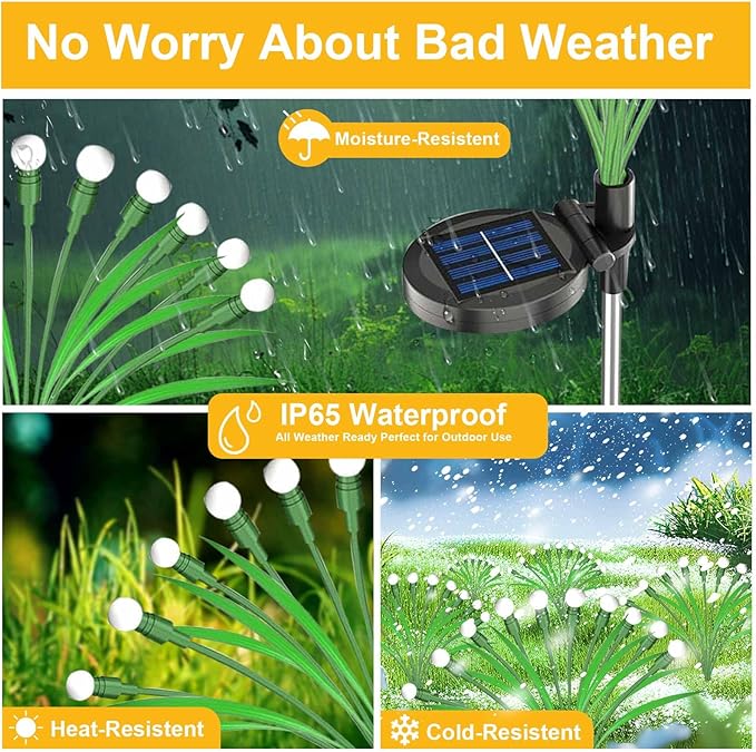 ZGWJ Solar Garden Lights 4 Pack 40 LED, Solar Firefly Lights with Leaves, Waterproof Solar Outdoor Lights Swaying Lights for Halloween Christmas Yard Patio Pathway Outdoor Decoration Warm White