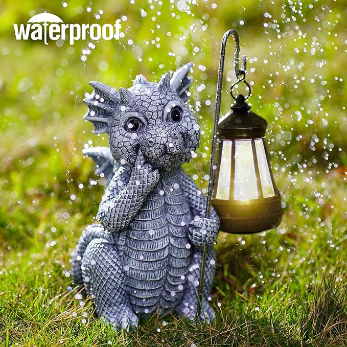 Garden Decor Solar Statues for Mom Grandma Birthdays for Women Sister Wife Lady - Front Patio Balcony Yard Art Lawn Ornaments Porch Outdoor Outside Decorations (Dragon)