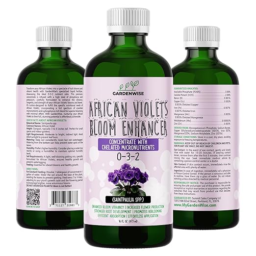 0-3-2 African Violet Fertilizer for Indoor Plants: Concentrated Plant Food β Plant Fertilizer, Bloom Booster for All Violets, Indoor Flowering Plants, Vigorous Growth and Blooming (16 OZ)