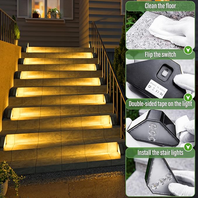 JSOT Solar Step Stair Lights Outdoor Yard Decor 6 Pack, IP65 Waterproof Deck Lighting for Outside Solar Powered, Solar Garden Light Decor for Fence, Backyard, Front Porch Step, Balcony, Wall and Patio