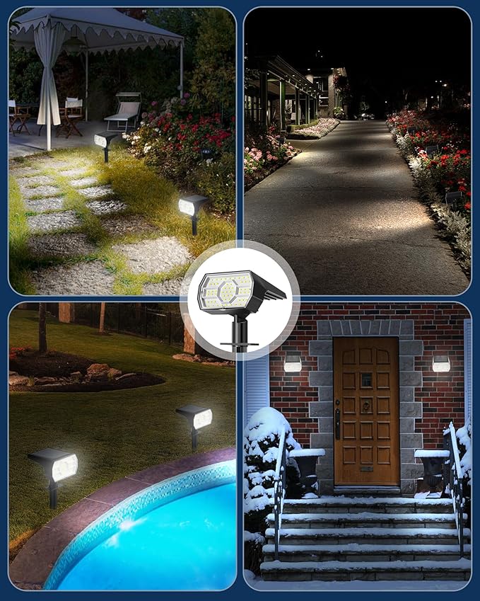 Kaxiida Solar Lights Outdoor Waterproof IP68, 3 Lighting Models Solar Powered Spot Lights Outdoor, 56LED Light Dusk to Dawn for Yard Patio Garden Pathway Landscape Lighting