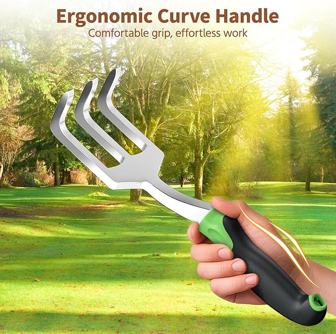 LASZOLA 3 Piece Garden Tool Set Include Hand Trowel Rake and Transplant Shovel for Women, Indoor Heavy Duty Small Spade Kit with Ergonomic Handle to Weed and Loosen, for Mom and Plant Beginner, Green