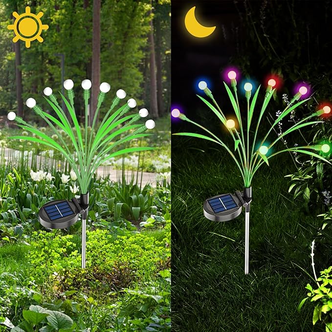 ZGWJ Solar Garden Lights, New Upgraded Swaying Light, Solar Outdoor Lighting Firefly for Patio Pathway Outdoor Decor (Colorful, 2 Pack)