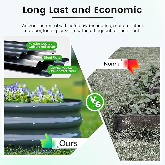 KING BIRD Raised Garden Bed with Arched Trellis Galvanized Planter Garden Box Outdoor for Gardening, Climbing Vegetables, Flowers 3.94x1.97x0.98 Ft, Dark Grey