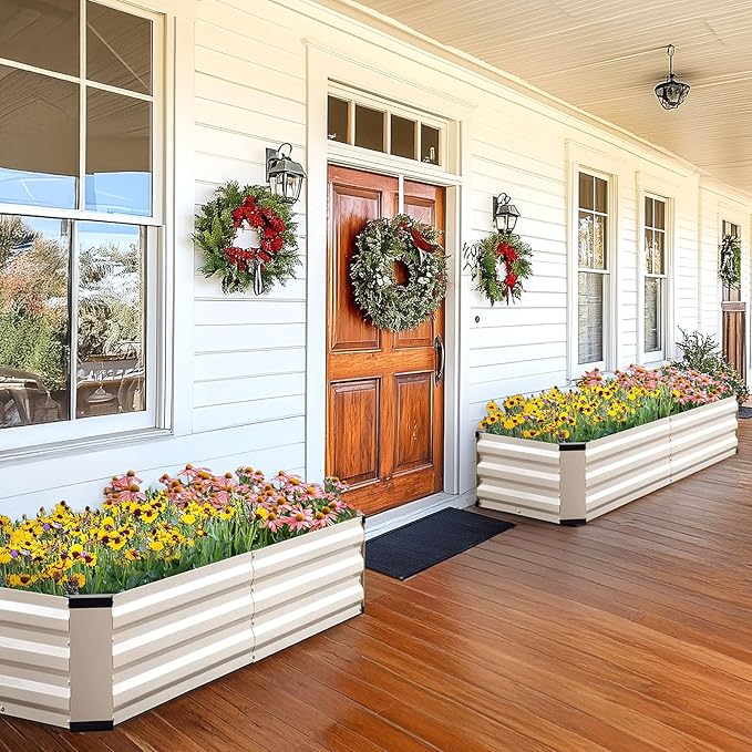 KING BIRD Raised Garden Bed Kit with Bottom 2025 Upgraded Galvanized Planter Garden Box Outdoor & Indoor for Gardening, Vegetables, Flowers, Beige, 70.8x23.6x11.8 in