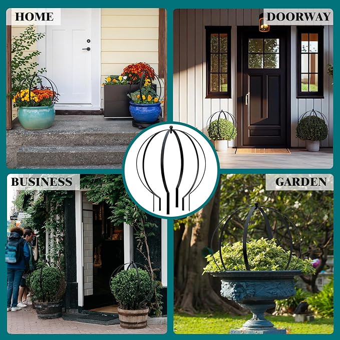 2 Pcs Garden Large Metal Circle Trellis Garden Obelisk Sculpture Globe Trellis for Climbing Plants Outdoor Potted Round Planter Trellis Garden Decor for Patio Doorway Black 25.20 x 21.26''