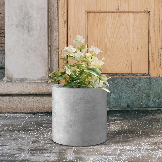 Kante 12.6" Dia Round Concrete Planter, Modern Style Large Cylindrical Plant Pot with Drainage Hole and Rubber Plug for Indoor Outdoor Patio, Natural Concrete