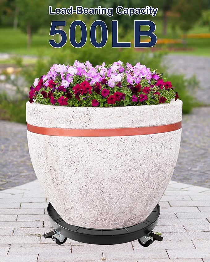 16 Inch Plant Caddy with Wheels Outdoor Indoor 2 Pack, Large Rolling Plant Stand for 500lb Heavy Duty Flower Pots, Round Plant Rollers Lockable Potted Planter Dolly, Black