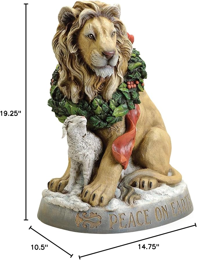 Joseph's Studio by Roman - Lion and Lamb Figure, Verse - Peace on Earth, 19.25" H, Resin and Stone, Christmas Decoration, Collection, Durable, Long Lasting