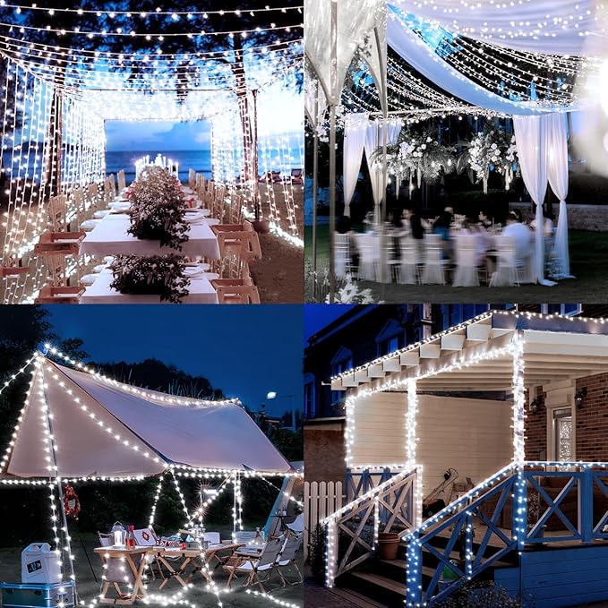 Heceltt 360 LED 118 FT String Lights Outdoor, 8 Modes Cool White Christmas Lights Plug in, IP44 Waterproof Led String Lights with Timer and Memory for Tree Yard Party Garden Decorations