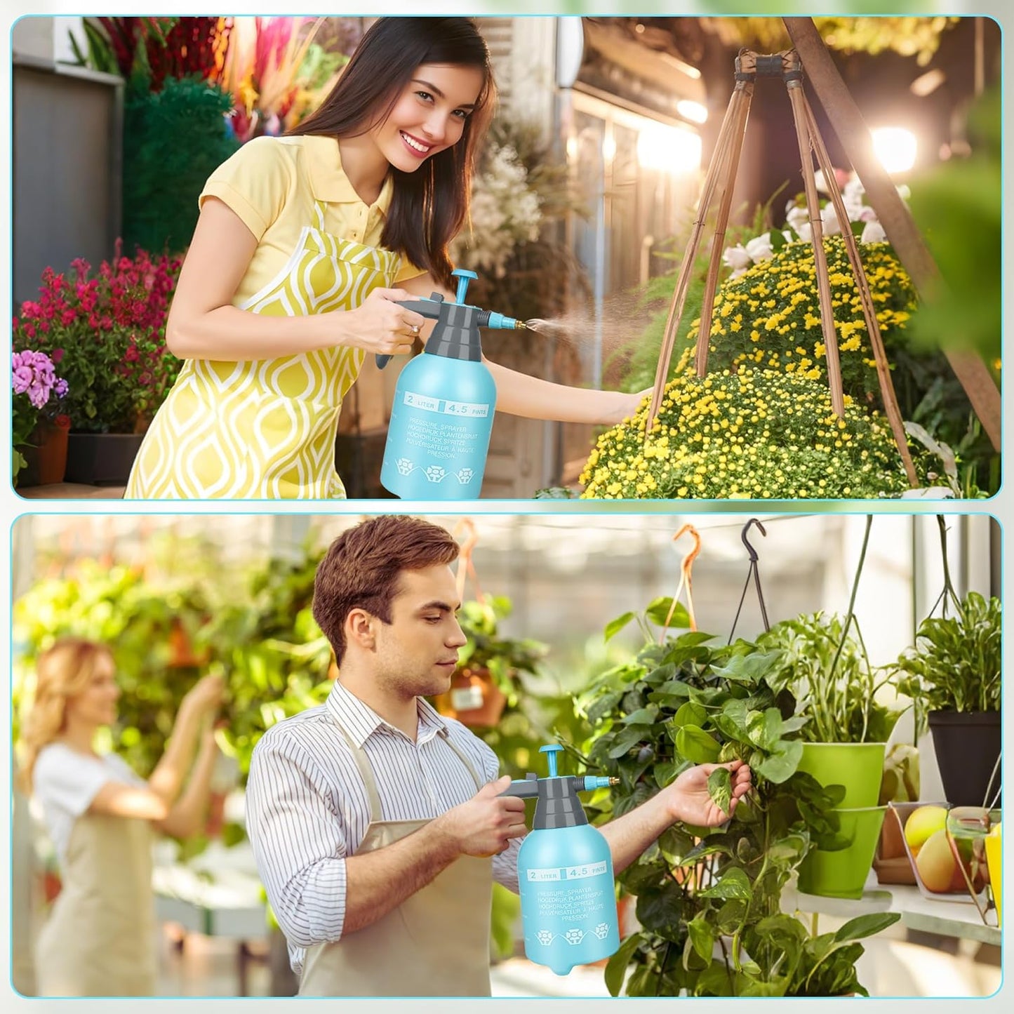 3 Pcs 1/2 Gallon Plastic Handheld Pump Sprayer – Garden Pressure Sprayer Bottle with Adjustable Nozzle for Plants, Cleaning, Household Tasks –Blue