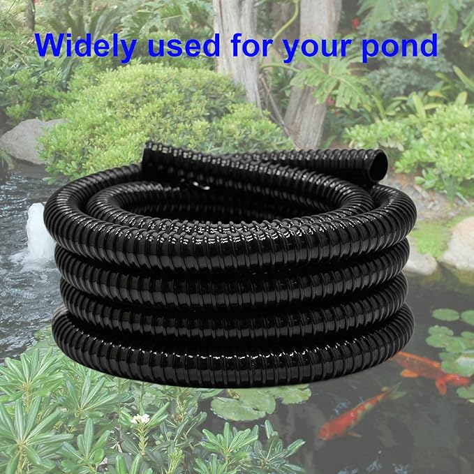 1.25 Inch Pond Tubing, 1-1/4 Dia ID Corrugated Water Pipe, 20 Feet Length Flexible PVC Hose Pipe with Pipe Fittings, Aquarium, Pond Waterfall, Garden Pond Pump Drainage Tube Black
