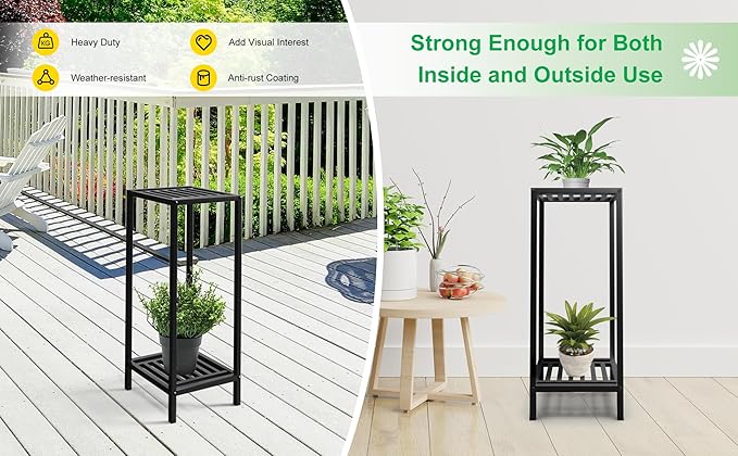 Zhongma 2 Tier 30" Tall Indoor Outdoor Plant Stand Heavy Duty Metal Flower Stand for Patio, Home, Garden, 220 LBS Capacity & Heavy Duty Construction