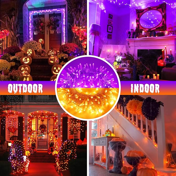 JMEXSUSS Halloween Decoration Lights, 200 LED Orange Purple Halloween Lights Clear Wire, 11 Modes Connectable Halloween String Lights Indoor Outdoor Plug in for Halloween Tree Decorations