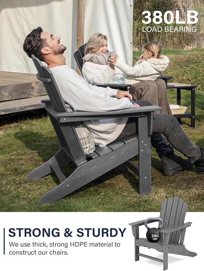 KINGYES HDPE Adirondack Chair Set of 4, Classic Oversize Adirondack Chair, Grey
