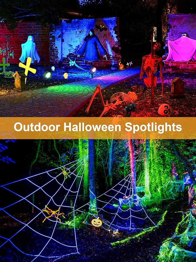 ZUCKEO 15W Christmas Spotlights Outdoor Spot Lights RGB Color Changing Landscape Lights, 120V Waterproof LED Spotlight with Remote & Plug for Yard Garden Path House Halloween Decorations (2Pack)
