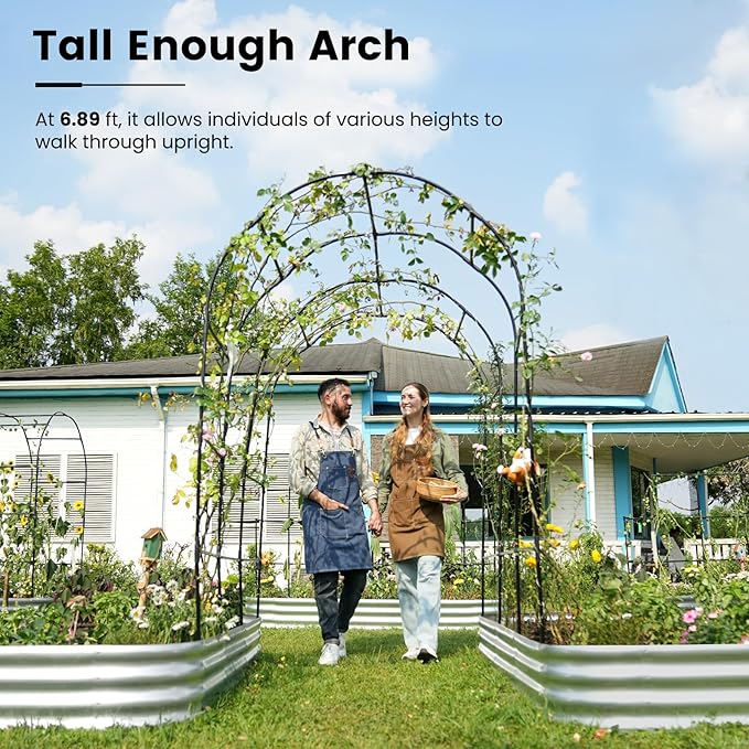 KING BIRD Raised Garden Bed with Arched Trellis Galvanized Planter Garden Box Outdoor for Gardening, Climbing Vegetables, Flowers 7.87x3.94x0.98 Ft 2PCS, Silver