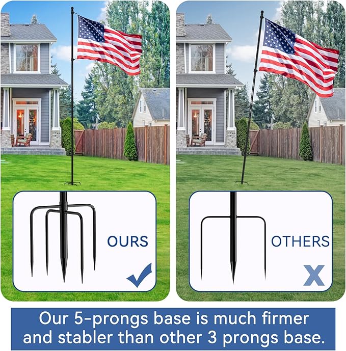 ZMTECH 10 FT Flag Pole with American Flag in Ground, Extra Thick Flag Pole Kit for Yard,Windproof Ground Flag Poles for Outside House Residential or Commercial(1 PACK)