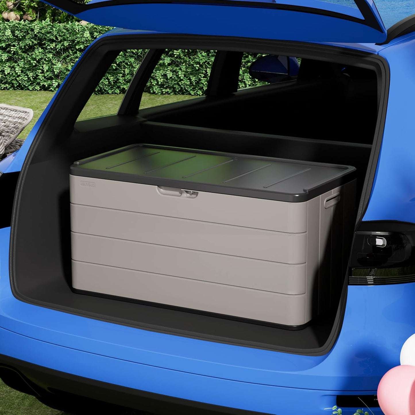 100 Gallon Large Resin Deck Box - Lockable Waterproof Outdoor Storage Bench for Patio Cushions, Garden Tools & Pool Accessories - Wood-Look Texture, Weather-Resistant for Backyard & Porch