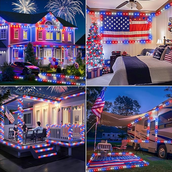 150ft LED Rope Lights Outdoor, 1080 LED Flexible Tube Lights with 8 Modes, Waterproof LED Rope Lighting for Independence Flag Day, Memorial Day, National Day, Outdoor,Indoor Decor (Red & White & Blue)