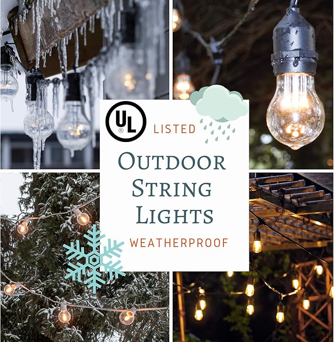 Hometown Evolution, Inc. E26 Outdoor Commercial String Lights with Suspended Socket for Weatherproof Heavy Duty Vintage Outside Lighting (S14 Lantern Edison 11 Watt Bulbs, 24 Foot 12 Socket)