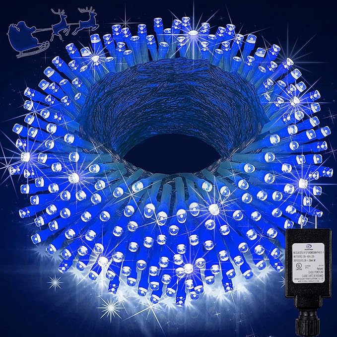 KNONEW 197FT 500 LED Christmas Lights Outdoor String Lights 8 Modes & Memory Fairy Light Plug in Waterproof LED String Lights for Xmas Yard Tree Wedding Party Holiday Decorations (Blue)