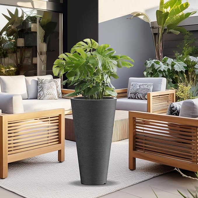 Kante Tall Round Planter Set of 2, 29" H Large Decorative Planter Pots for Outdoor Indoor Garden Patio Front Porch (Black)