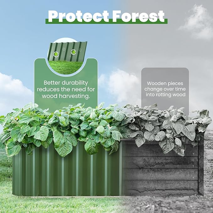 KING BIRD Raised Garden Bed Quick-Install Galvanized Planter Garden Box Outdoor for Gardening, Vegetables, Flowers 7.2x1.7x2 Ft, Green