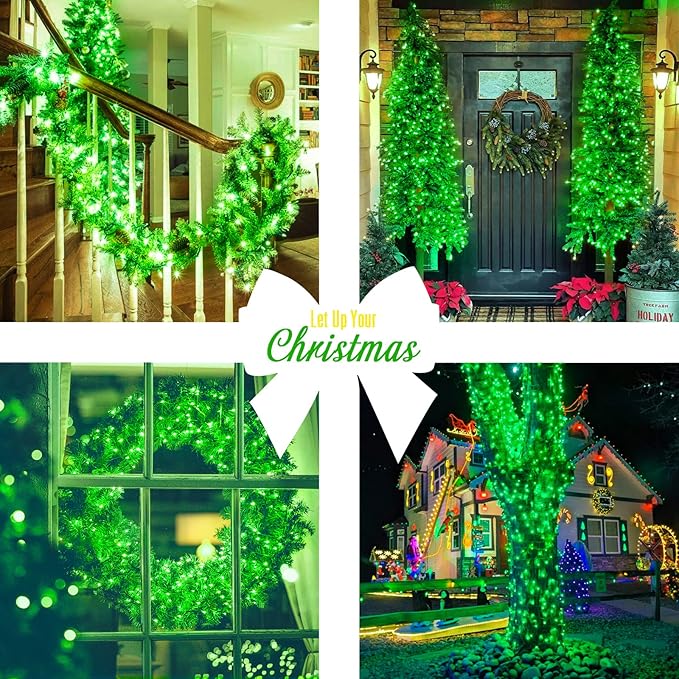 JMEXSUSS Green Lights for St Patrick's Day Decoration, 200 LED Green Christmas Lights Clear Wire, Connectable Green String Lights Indoor Outdoor for Spring Tree Garden St. Patricks Day Decor