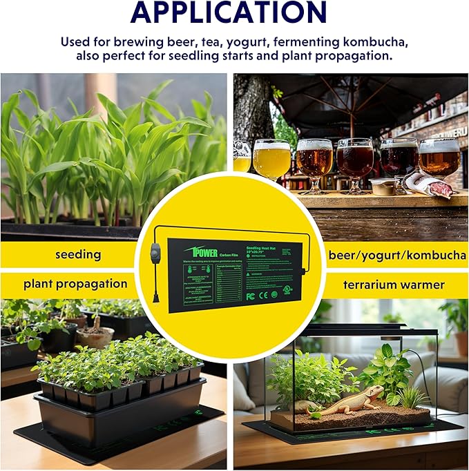 iPower 10" x 20.75" Seeding Heat Mat with Temperature Adjustable Knob and Digital Thermometer, Durable Warm Hydroponic Plant Germination Starting Pad