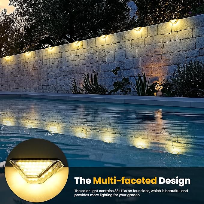 SOLPEX Solar Step Lights Outdoor,Solar Stair Lights for Outside,Two-Sided Step Lights with 33 LEDs,Waterproof IP65 for Garden,Fence,Deck,Steps,Stair,Porch(6 Pack,Warm White)