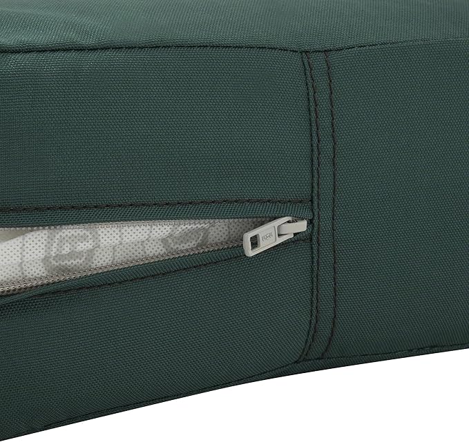 Classic Accessories Ravenna Water-Resistant 25 x 25 x 5 Inch Square Patio Seat Cushion Slip Cover & Foam, Mallard Green, Lounge Chair Cushion