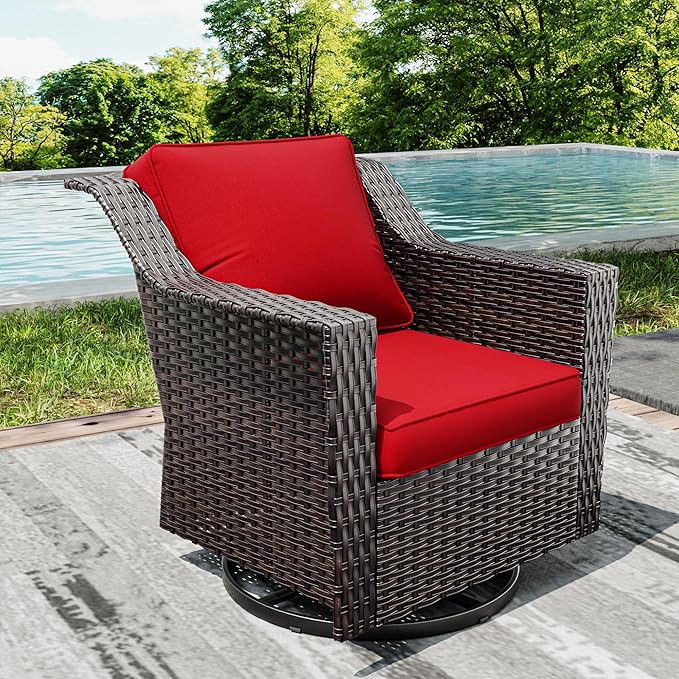 Joyside Outdoor Swivel Chair, Patio Swivel Chairs with Wide Armrest and Thick Cushions, Upgraded Large Size for Backyard, Garden, Poolside